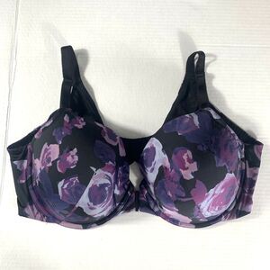 Torrid Floral Bra 42D Black Purple Full Coverage Underwire Plus Size Lingerie